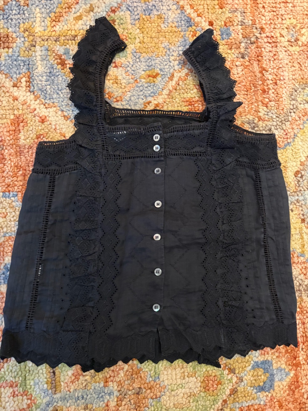 Frame Denim Black Lace-Trim Button Front Dress